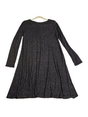 Cozy Plus Size L-XL A-Line Swing Dress Grey Round Neck Long Sleeve
